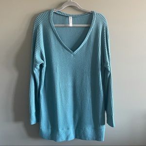 Waffle Tunic Sweater w/ Side Buttons
